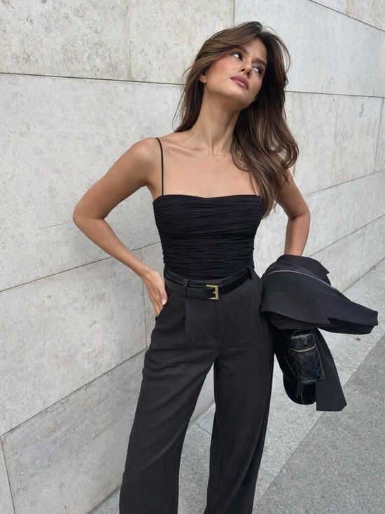 Babaton Tops - Aritzia Babaton Luxor Ruched Mesh Crop Top Black Size XS Sheer Party